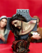 Hand-painted Passion of Christ bust statue with INRI cross and crown of thorns
