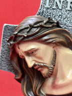 Hand-painted Passion of Christ bust statue with INRI cross and crown of thorns