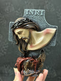 Hand-painted Passion of Christ bust statue with INRI cross and crown of thorns