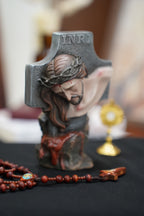 Hand-painted Passion of Christ bust statue with INRI cross and crown of thorns