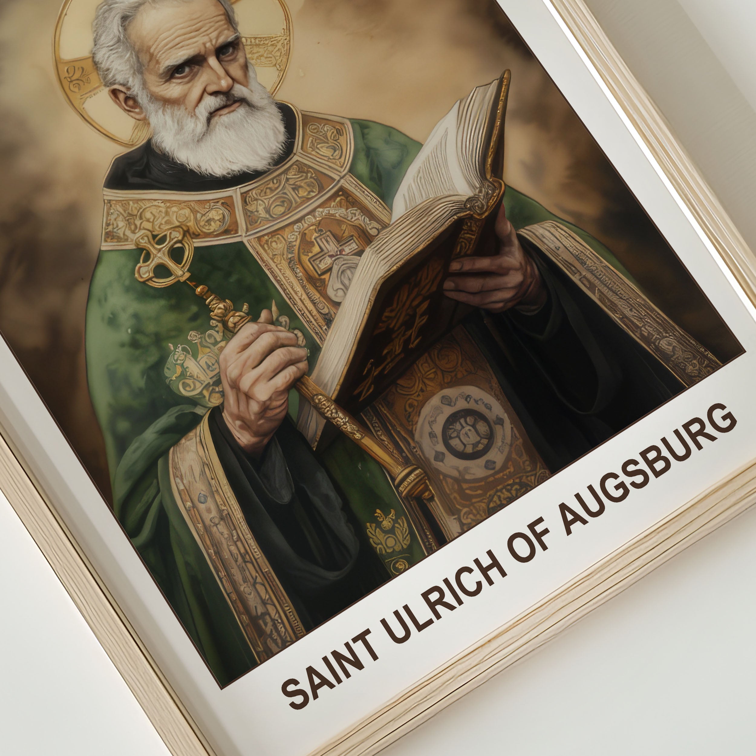 Saint Ulrich of Augsburg Icon Print, Catholic Bishop Wall Art Decor, Confirmation Gift,  Holygraceart H281