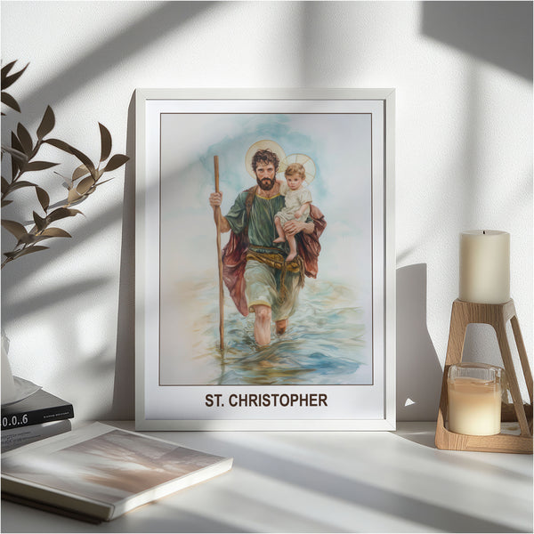Saint Christopher Wall Art, Travel Gift, Catholic Home Decor, Holygraceart H285