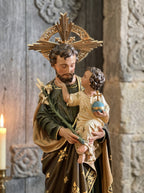 Hand-painted Saint Joseph with Infant Jesus statue for Catholic home altar