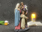 Hand-painted Holy Family statue with Jesus, Mary, and Saint Joseph for Catholic home altar