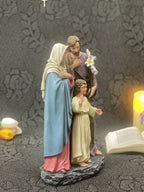 Hand-painted Holy Family statue with Jesus, Mary, and Saint Joseph for Catholic home altar