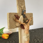 Hand-painted Holy Trinity wall crucifix with God the Father, Jesus Christ, and Holy Spirit dove