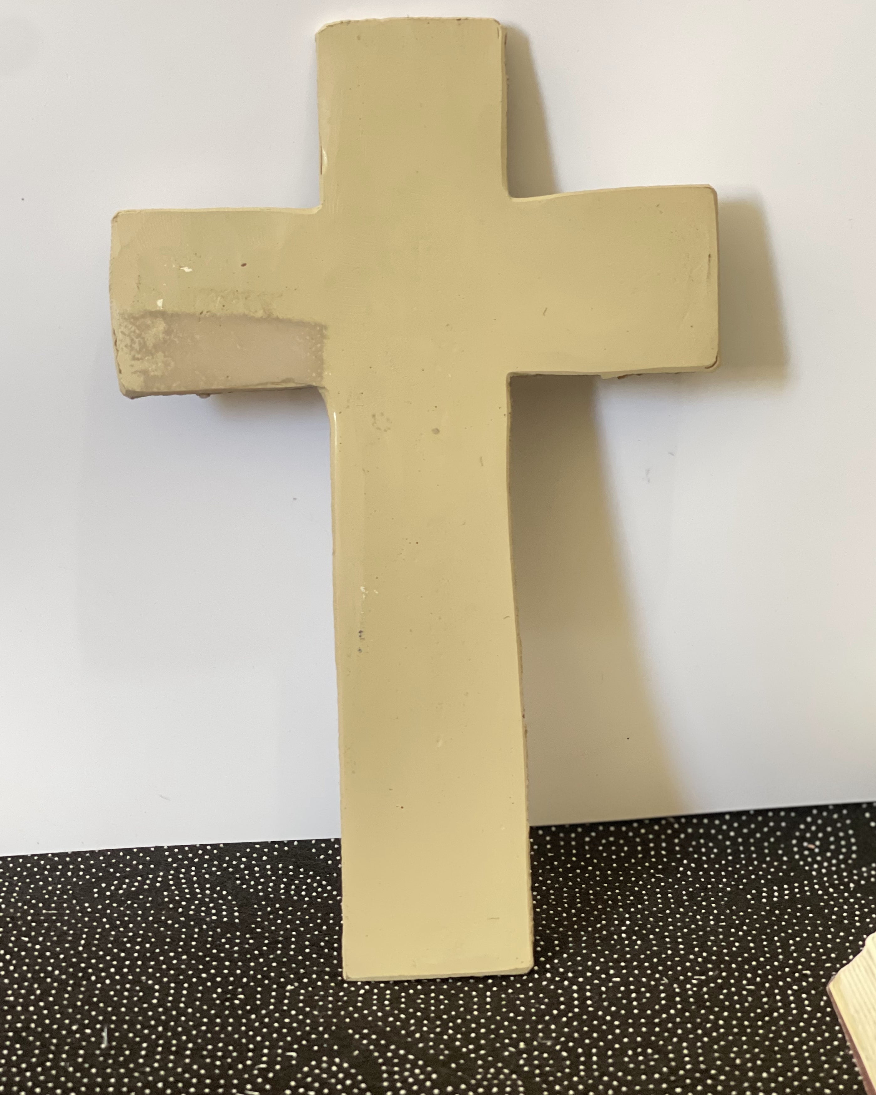 Hand-painted Holy Trinity wall crucifix with God the Father, Jesus Christ, and Holy Spirit dove