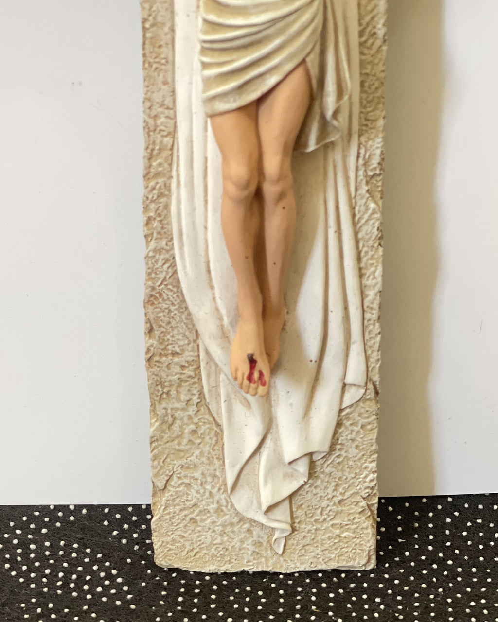 Hand-painted Holy Trinity wall crucifix with God the Father, Jesus Christ, and Holy Spirit dove