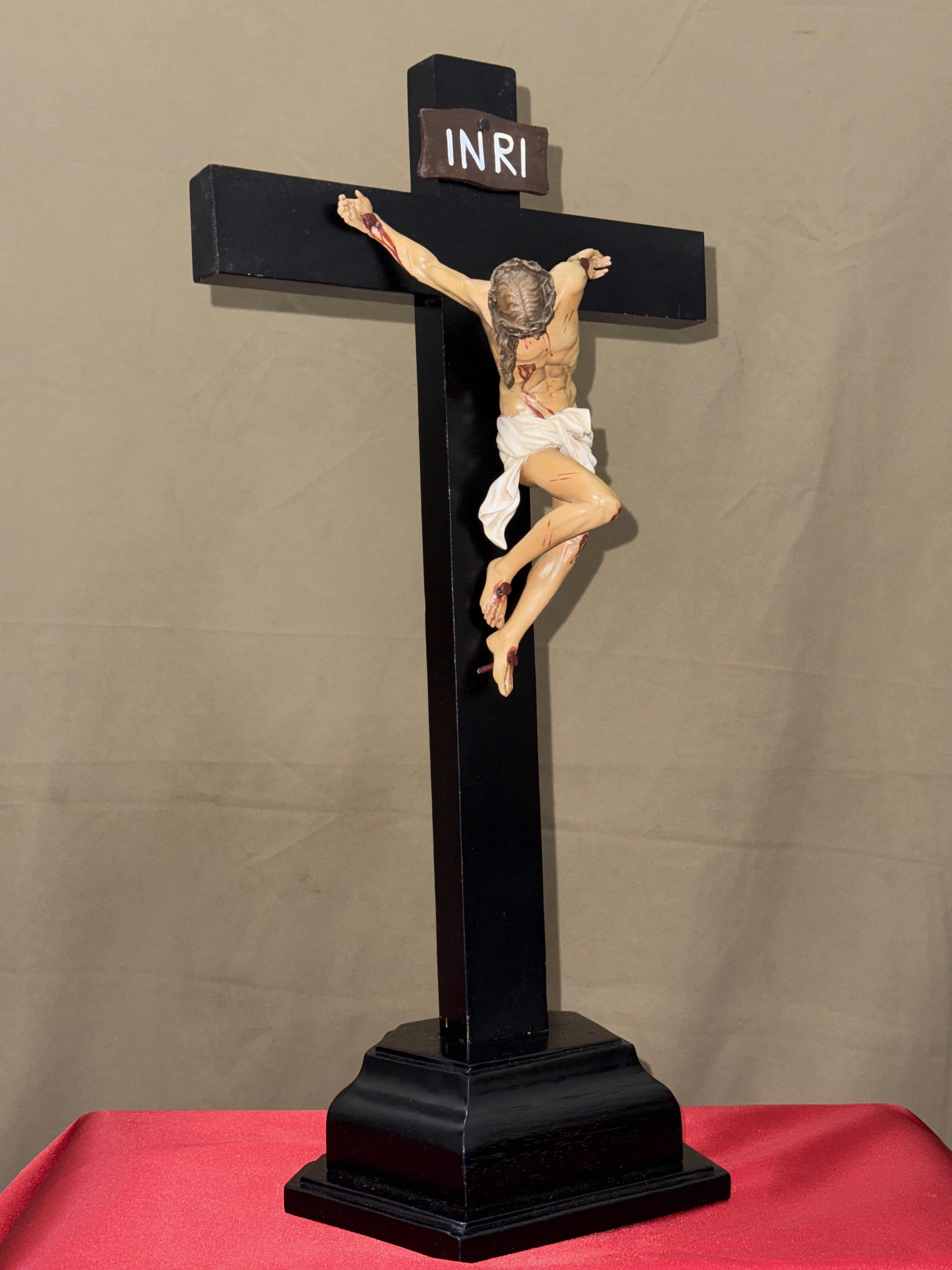 Hand-painted Jesus Crucified wall crucifix with INRI plaque for Catholic home altar