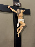 Hand-painted Jesus Crucified wall crucifix with INRI plaque for Catholic home altar