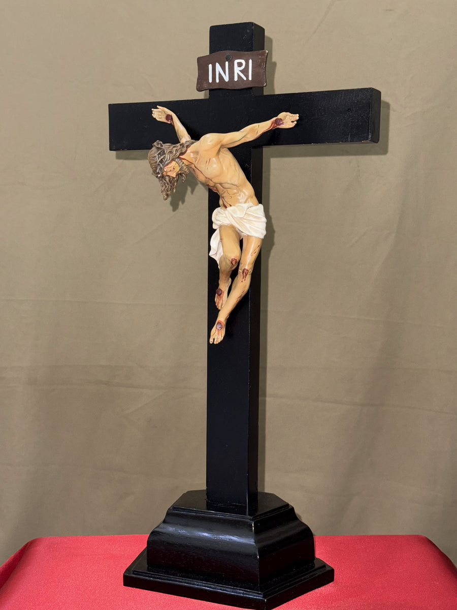 Hand-painted Jesus Crucified wall crucifix with INRI plaque for Catholic home altar