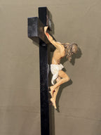 Hand-painted Jesus Crucified wall crucifix with INRI plaque for Catholic home altar