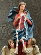 Hand-painted Our Lady Undoer of Knots statue with angels and ribbon detail