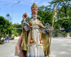 Hand-painted Saint Augustine of Hippo statue with mitre, crozier, and flaming heart