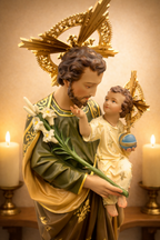 Hand-painted Saint Joseph with Infant Jesus statue for Catholic home altar
