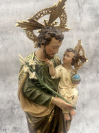 Hand-painted Saint Joseph with Infant Jesus statue for Catholic home altar