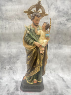 Saint Joseph with Infant Jesus Statue, Hand-Painted Catholic Gift, Home Altar Decor