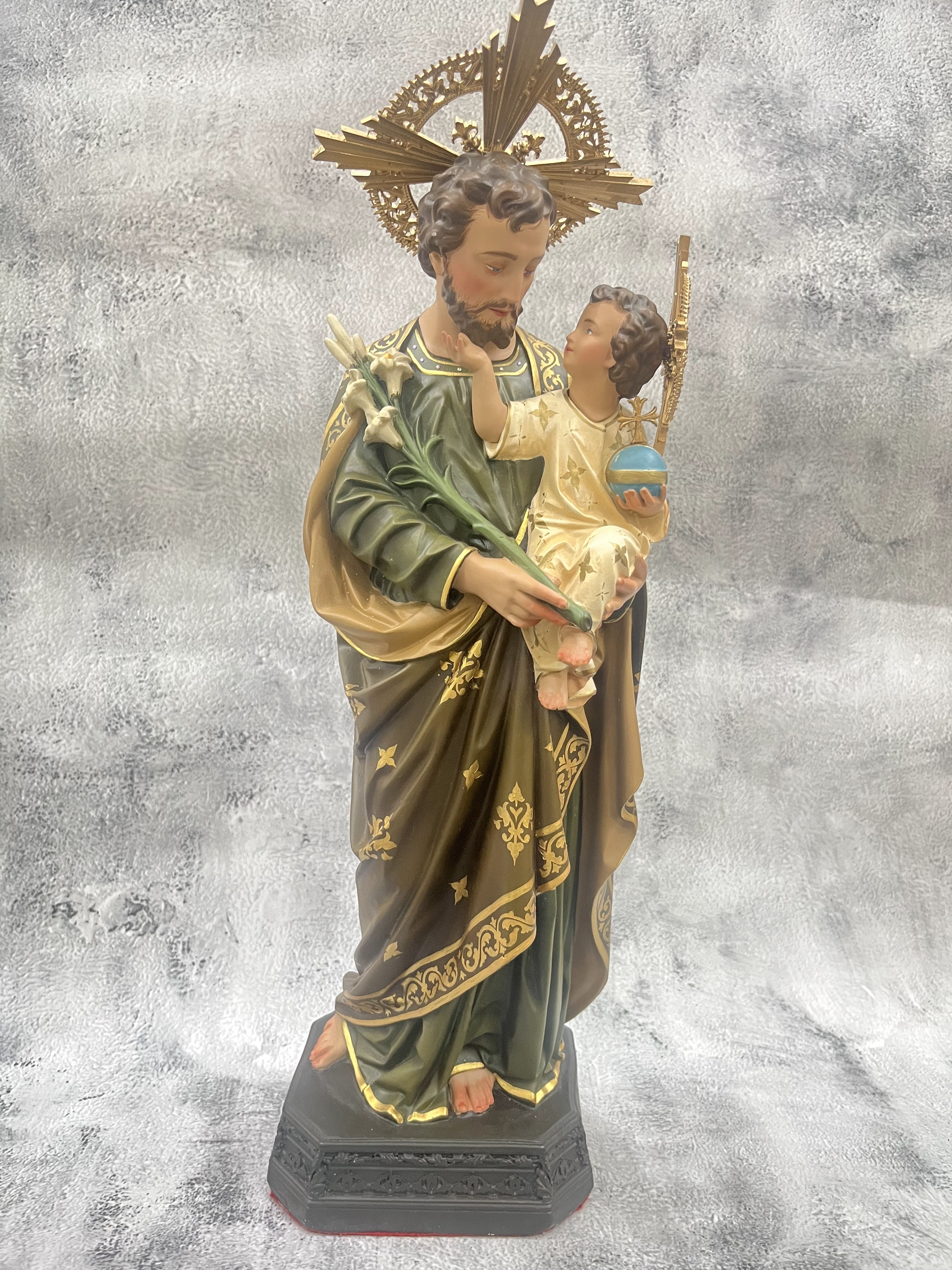 Saint Joseph with Infant Jesus Statue, Hand-Painted Catholic Gift, Home Altar Decor