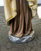 Hand-painted Saint Therese of Lisieux statue holding crucifix and roses