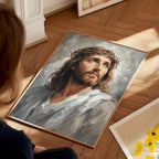 Jesus Crown of Thorns Wall Art Canvas Print, Christ Portrait Christian Painting, Religious Home Decor