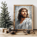 Jesus Crown of Thorns Wall Art Canvas Print, Christ Portrait Christian Painting, Religious Home Decor