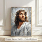 Jesus Crown of Thorns Wall Art Canvas Print, Christ Portrait Christian Painting, Religious Home Decor