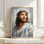 Jesus Crown of Thorns Oil Painting Canvas Print, Christian Portrait Wall Art
