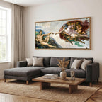 The Creation of Adam Panoramic Wall Art - Michelangelo Sistine Chapel Canvas Print - Large Renaissance Masterpiece
