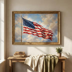 American Flag Oil Painting Print: Majestic Americana Canvas Art, Patriotic Home Decor