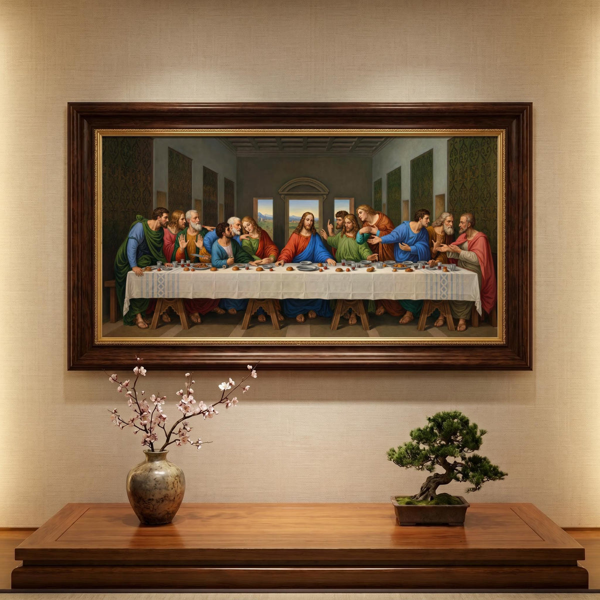 Last Supper Canvas Painting, Leonardo Da Vinci Inspired Christian Home Decor