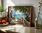 Amalfi Coast Lemon Tree Wall Art, Mediterranean Sea View Oil Painting, Italy Coastal Terrace Canvas, Summer Home Decor