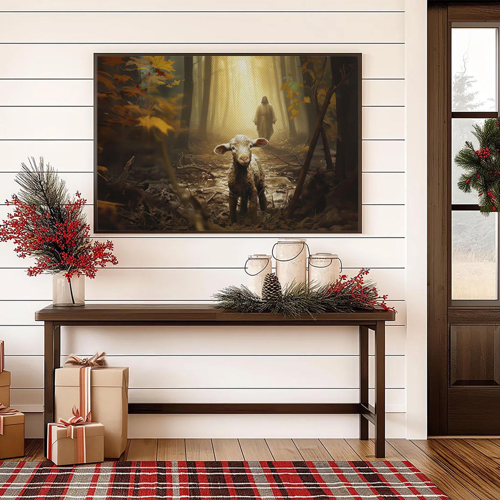 Lost Lamb Canvas Art: Jesus, Good Shepherd, Forest Light