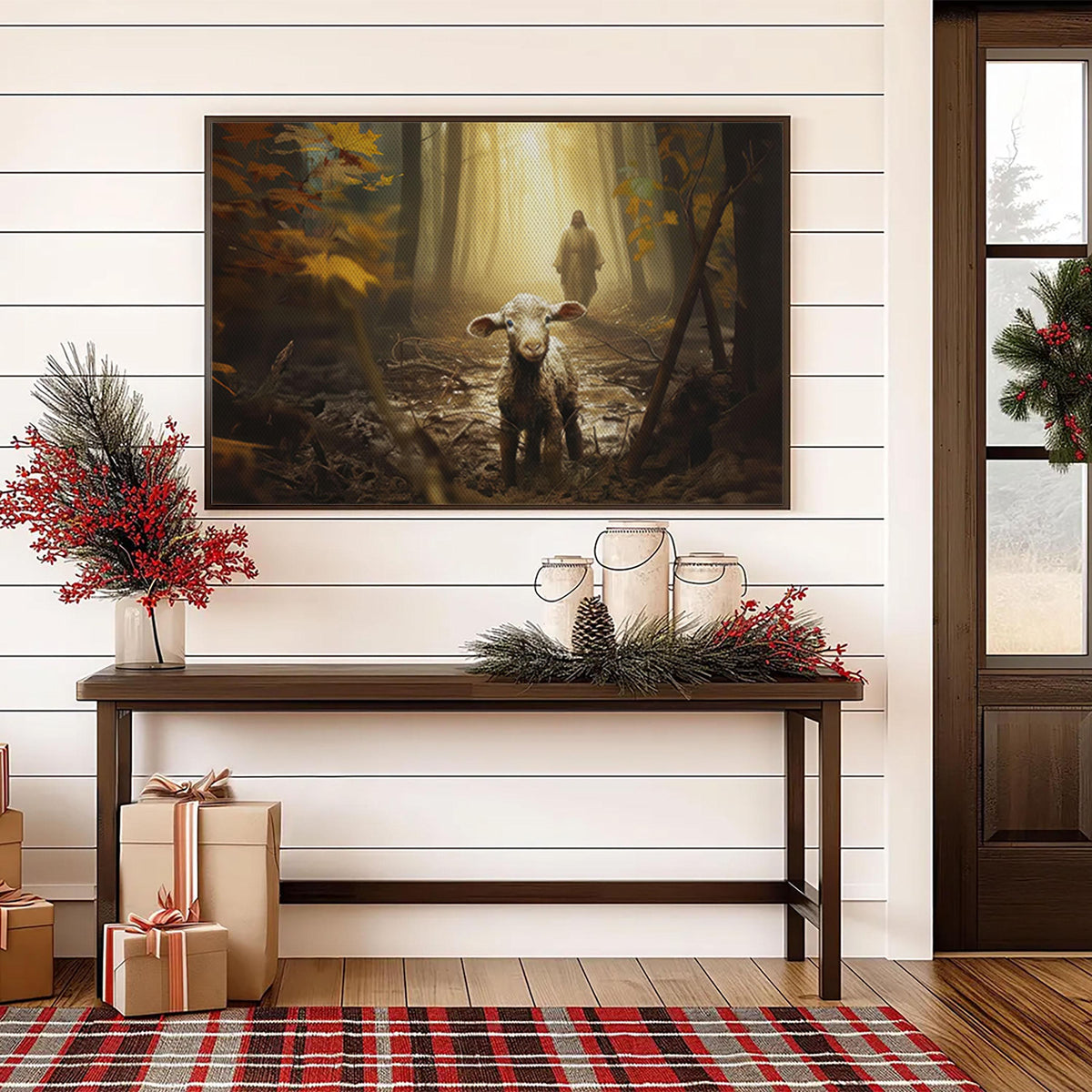 Lost Lamb Canvas Art: Jesus, Good Shepherd, Forest Light