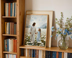 Jesus Walking with Child in Daisy Field Painting, Christian Wall Art, Religious Nursery Decor, Impasto Oil Canvas