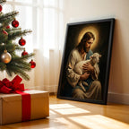 Good Shepherd Jesus Canvas Print, Christ Holding Lamb Painting, Religious Home Decor Poster