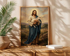 Good Shepherd Jesus Canvas Print, Christ Lamb Painting, Religious Home Decor Poster