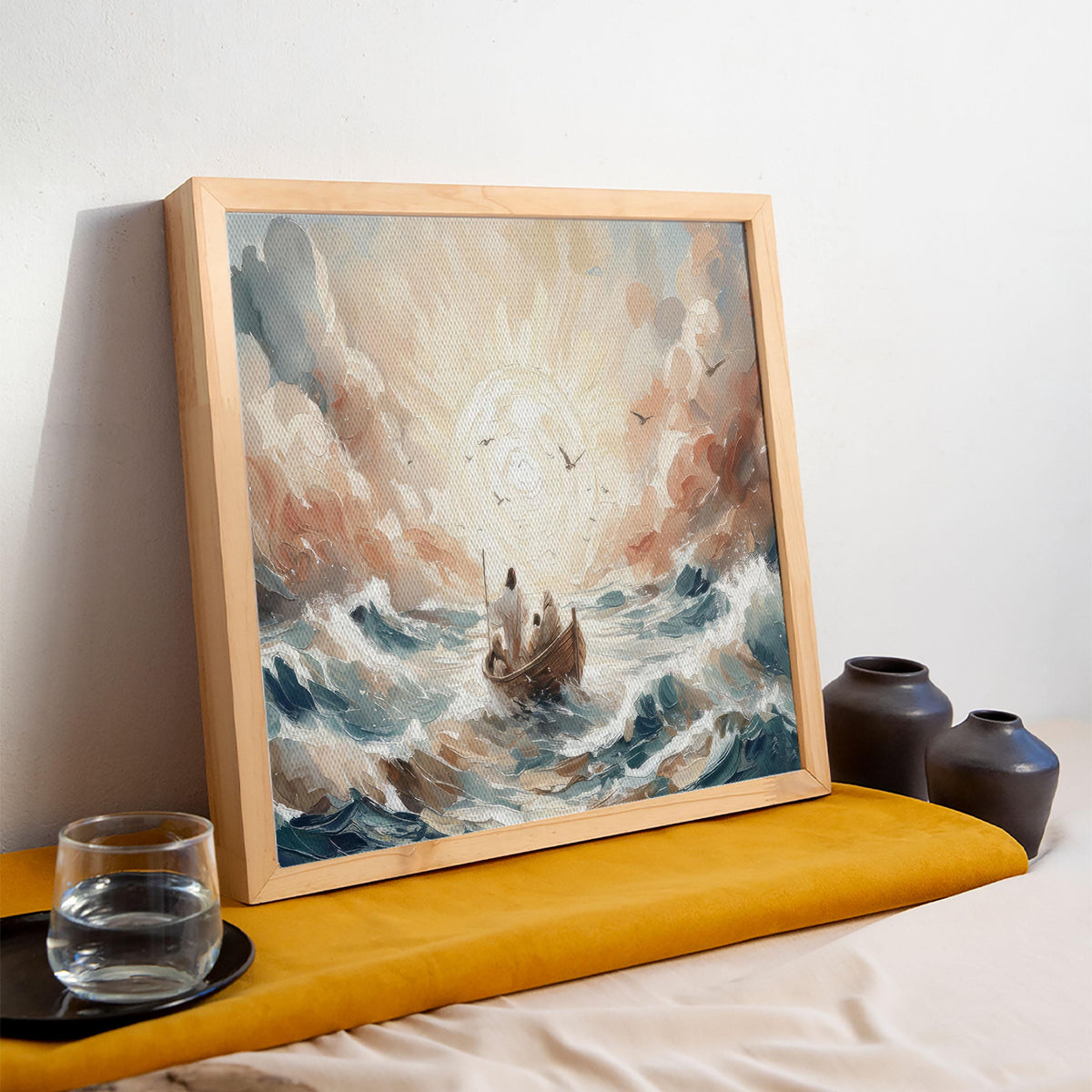 Jesus Calms the Storm Canvas | Christian Biblical Boat Painting