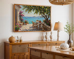 Amalfi Coast Lemon Tree Wall Art, Mediterranean Sea View Oil Painting, Italy Coastal Terrace Canvas, Summer Home Decor