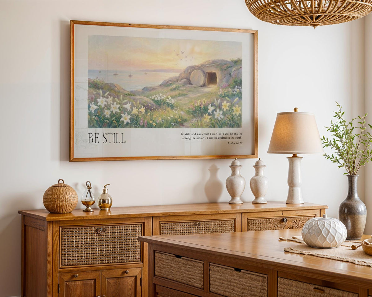 Be Still Christian Canvas Art, Empty Tomb Psalm 46:10 Scripture Print