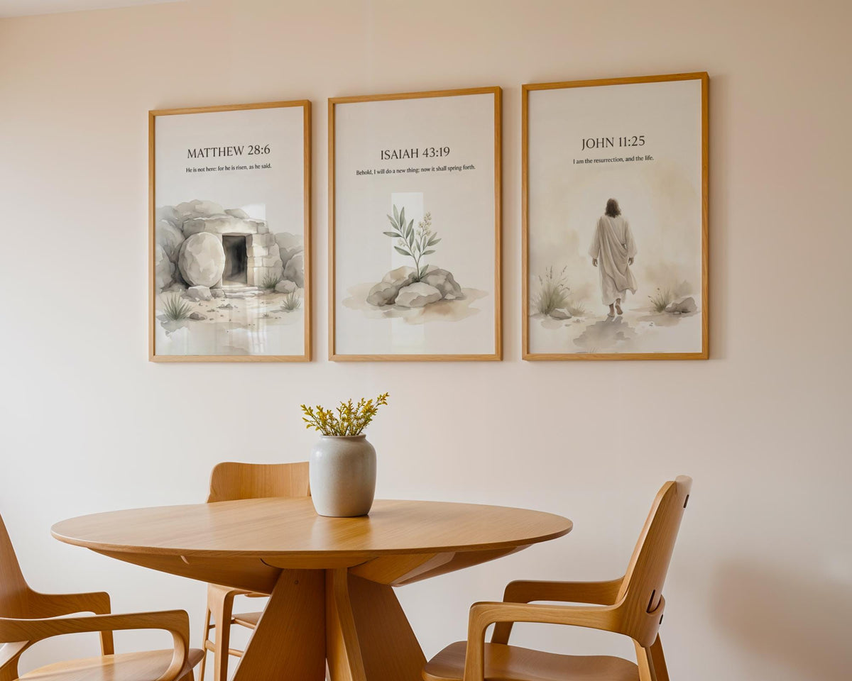 Set of 3 Bible Verse Canvas Prints, Matthew, Isaiah, John Scriptures