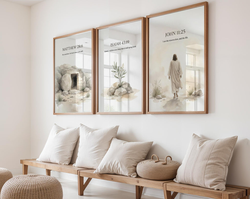 Set of 3 Bible Verse Canvas Prints, Matthew, Isaiah, John Scriptures