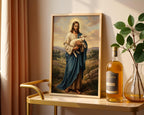 Good Shepherd Jesus Canvas Print, Christ Lamb Painting, Religious Home Decor Poster