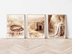 Christian Easter Wall Art Set, Crown of Thorns Empty Tomb Watercolor Prints