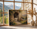 Resurrection Canvas Print, Empty Tomb Sunrise Painting, Christian Easter Decor, Floral Garden Home Poster