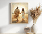 Jesus Walking With You, Faith-Filled Journey Artwork, Christ and Little Girl Art Print, Holygraceart