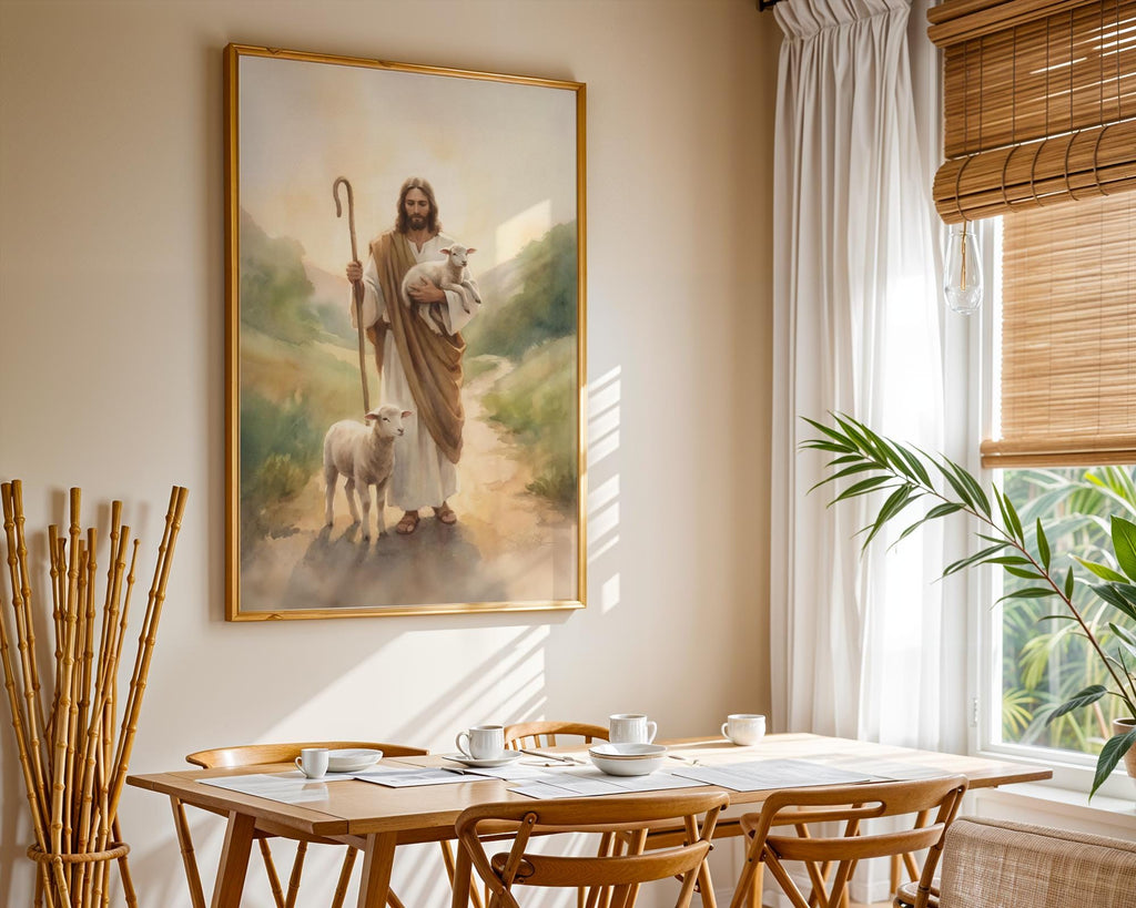 Jesus Christ the Good Shepherd – Watercolor Print, Lamb of God Gift