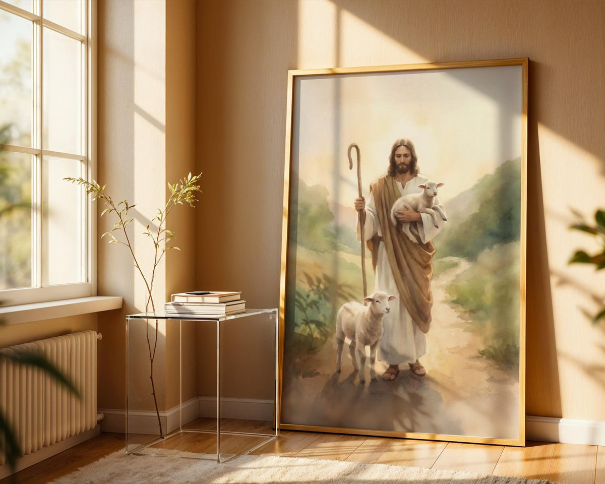 Jesus Christ the Good Shepherd – Watercolor Print, Lamb of God Gift