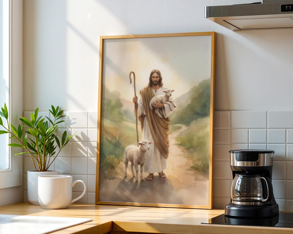 Jesus Christ the Good Shepherd – Watercolor Print, Lamb of God Gift