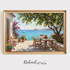 Amalfi Coast Lemon Tree Wall Art, Mediterranean Sea View Oil Painting, Italy Coastal Terrace Canvas, Summer Home Decor