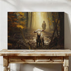 Lost Lamb Canvas Art: Jesus, Good Shepherd, Forest Light